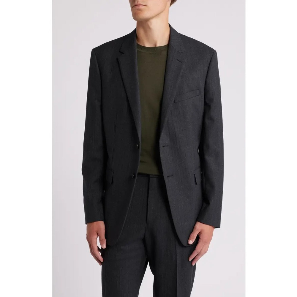 NWT Theory Chambers Herringbone Wool Blend Suit Jacket Charcoal Size 38R